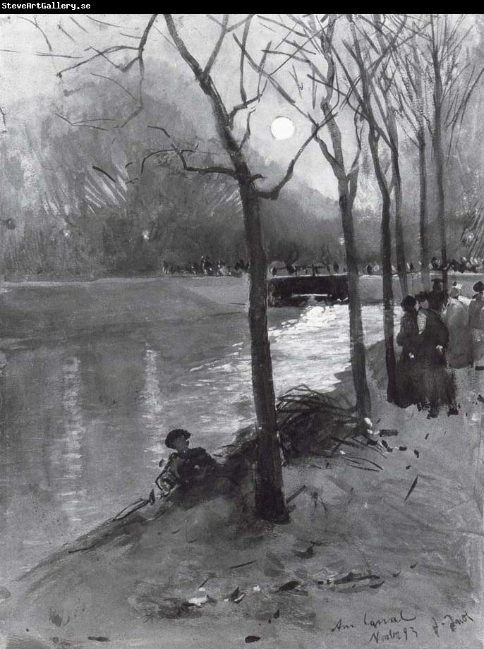 Ludwig von Hofmann At the country defense canal in the zoo in moonlight